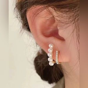 💥3for$28 New Dual Bar Huggie Cuff Earrings | Dainty Linear Claw Pearl